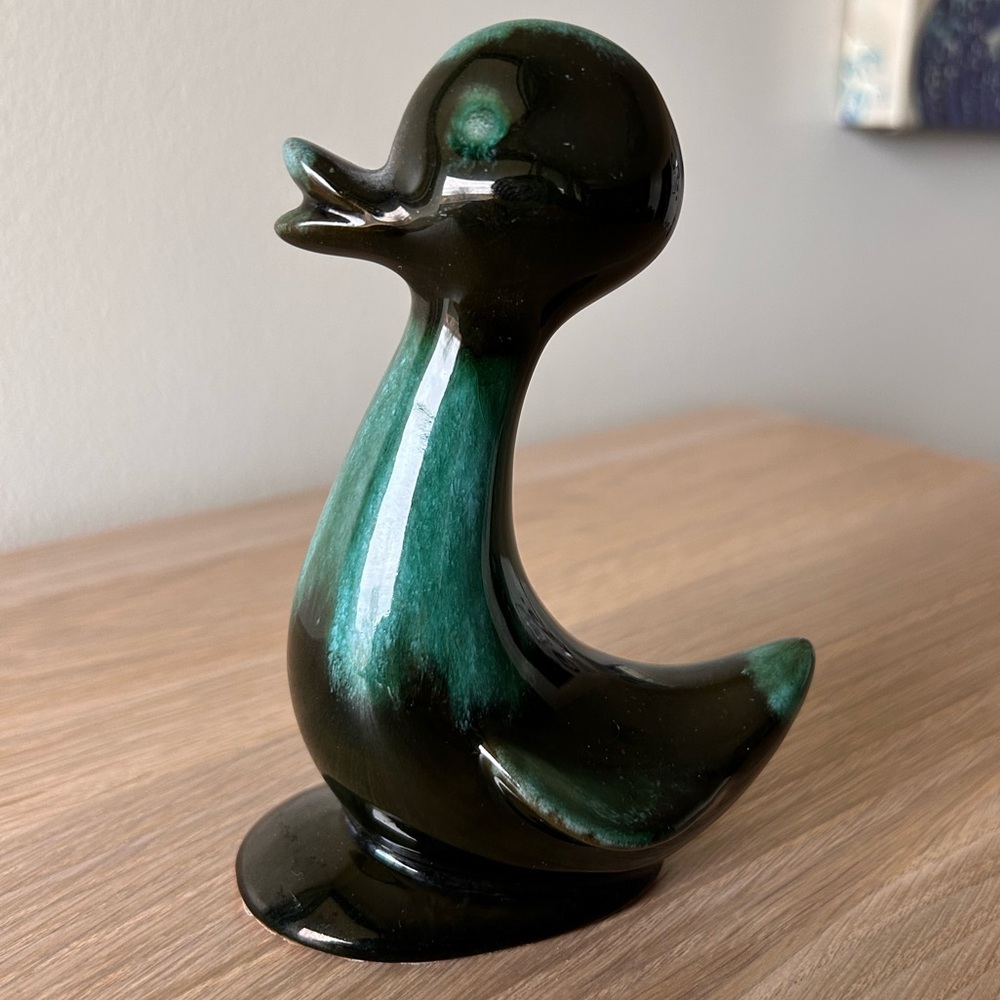Vintage MCM Blue Mountain Pottery Duck: Green Drip Glaze
